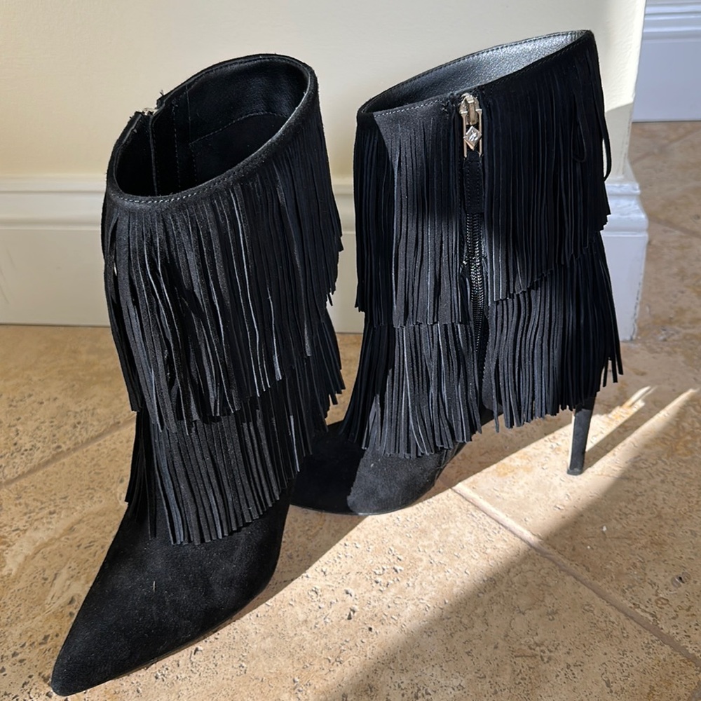 Sam Edelman black suede fringe boots size 8